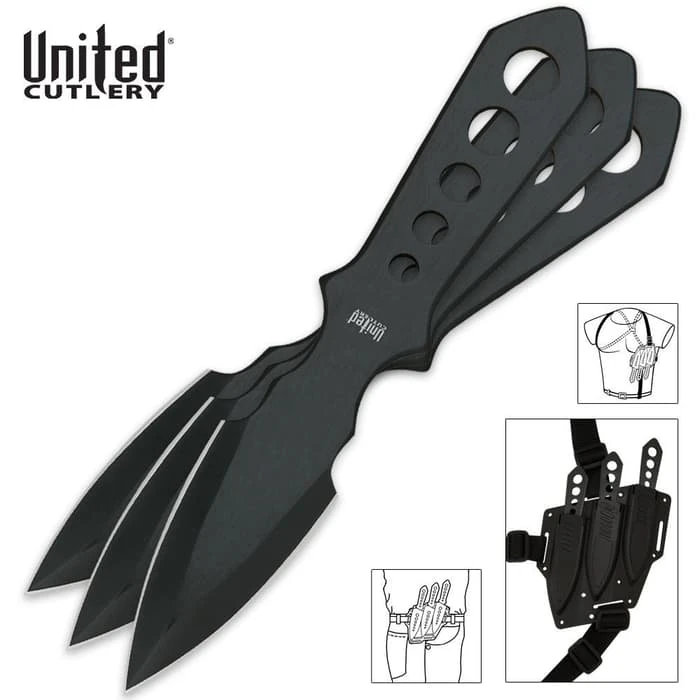 United Cutlery Lightning Bolt Triple Throwing Set - 3Cr13 Stainless Steel Construction, Non-Reflective Finish, Double-Edged Blades, ABS Sheath - Length 5 1/2" 1 United Cutlery Lightning Bolt Triple Throwing Set - 3Cr13 Stainless Steel Construction, Non-Reflective Finish, Double-Edged Blades, ABS Sheath - Length 5 1/2"