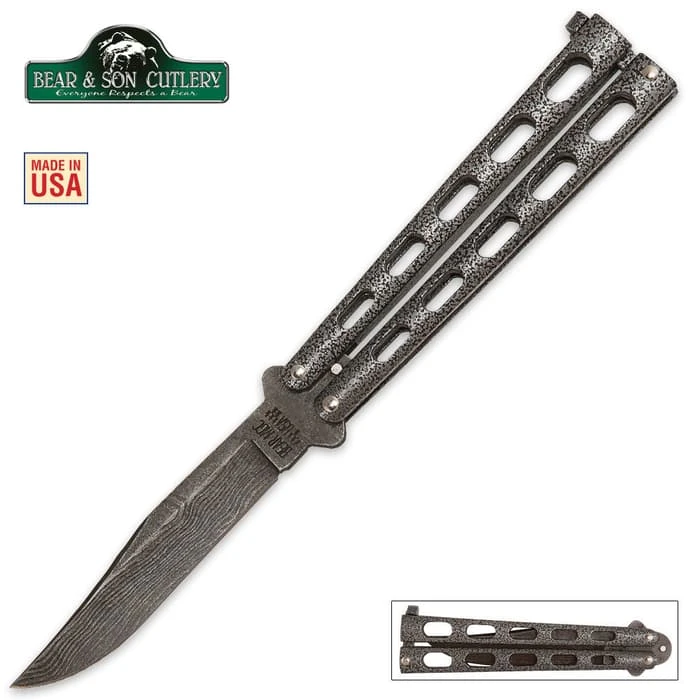 Bear & Son Silver Vein Butterfly Knife Damascus 1 Bear & Son Silver Vein Butterfly Knife Damascus