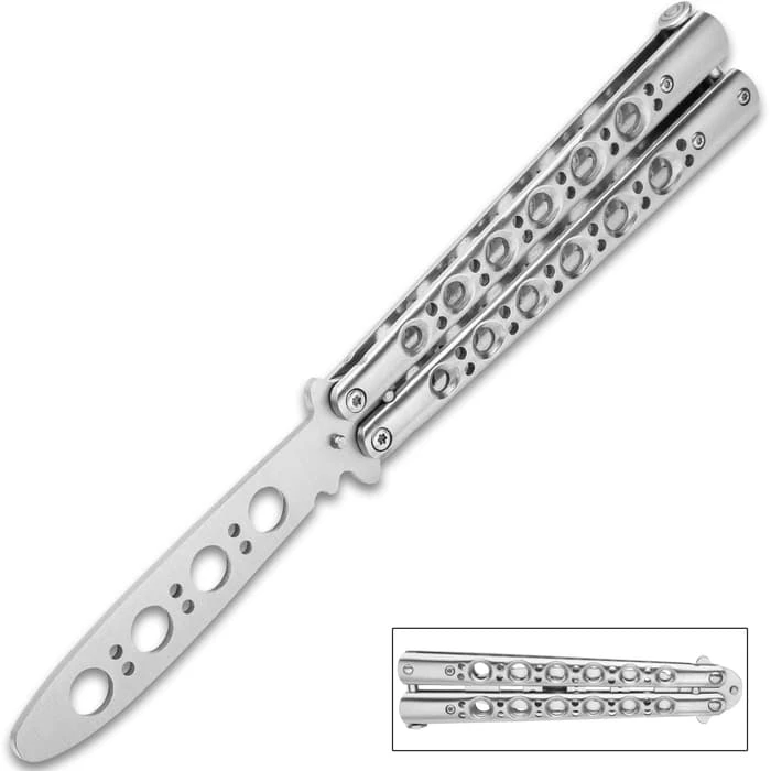 Silver Skeleton Butterfly Trainer - Stainless Steel Construction, Satin Finish, Lightweight, Handle Latch, Smooth Rotating Pins 1 Silver Skeleton Butterfly Trainer - Stainless Steel Construction, Satin Finish, Lightweight, Handle Latch, Smooth Rotating Pins