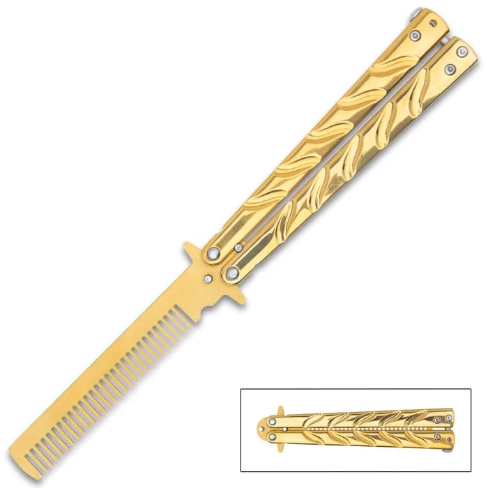 Havoc Gold Butterfly Comb Trainer - 3Cr13 Stainless Steel Construction, Sturdy Handle Latch - Length 8 1/2” 1 Havoc Gold Butterfly Comb Trainer - 3Cr13 Stainless Steel Construction, Sturdy Handle Latch - Length 8 1/2”