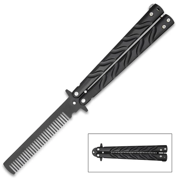 Havoc Black Butterfly Comb Trainer - 3Cr13 Stainless Steel Construction, Sturdy Handle Latch - Length 8 1/2” 1 Havoc Black Butterfly Comb Trainer - 3Cr13 Stainless Steel Construction, Sturdy Handle Latch - Length 8 1/2”