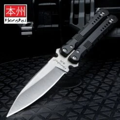 Honshu Senjutsu Fly Butterfly Knife - 7Cr17 Stainless Steel Blade, Anodized 6061 Aluminum Handles, Stainless Steel Latch - Closed Length 5 1/4โ
