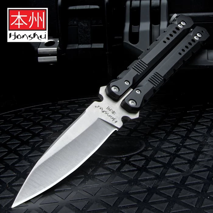 Honshu Senjutsu Fly Butterfly Knife - 7Cr17 Stainless Steel Blade, Anodized 6061 Aluminum Handles, Stainless Steel Latch - Closed Length 5 1/4” 1 Honshu Senjutsu Fly Butterfly Knife - 7Cr17 Stainless Steel Blade, Anodized 6061 Aluminum Handles, Stainless Steel Latch - Closed Length 5 1/4”