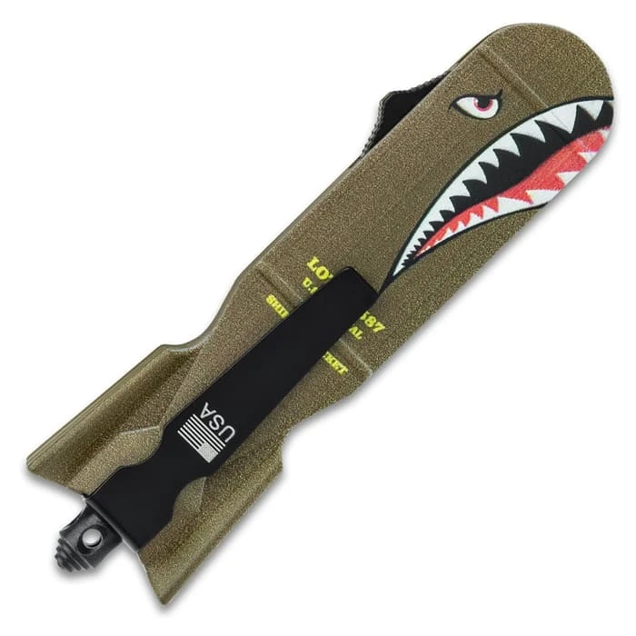 Shark Bomber OTF Automatic Knife And Sheath - Stainless Steel Blade, Metal Alloy Handle - Length 7 1/4" 2 Shark Bomber OTF Automatic Knife And Sheath - Stainless Steel Blade, Metal Alloy Handle - Length 7 1/4" - Image 2