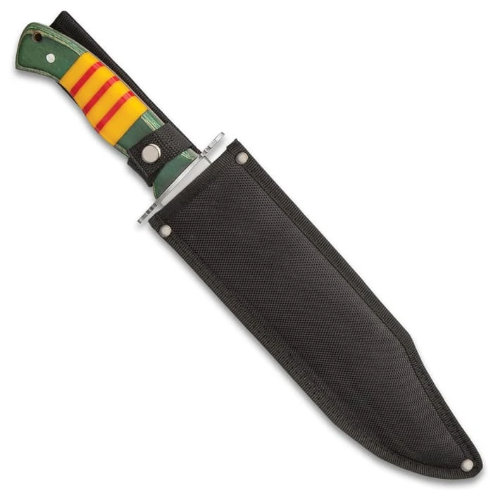Vietnam Veteran Bowie Knife And Sheath - Stainless Steel Blade, Wooden Handle Scales, Stainless Steel Pins - Length 15” 2 Vietnam Veteran Bowie Knife And Sheath - Stainless Steel Blade, Wooden Handle Scales, Stainless Steel Pins - Length 15” - Image 2