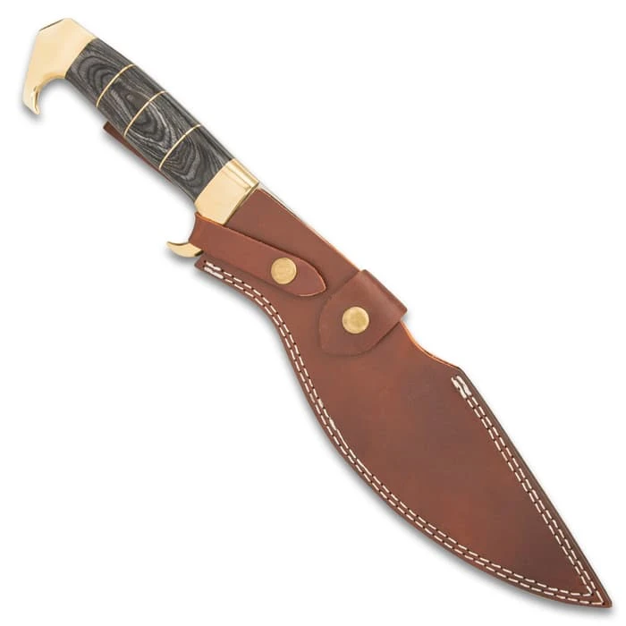 Timber Rattler Grey Gurkha Kukri And Sheath - Stainless Steel Blade, Pakkawood Handle, Brass Pommel - Length 16 1/2” 2 Timber Rattler Grey Gurkha Kukri And Sheath - Stainless Steel Blade, Pakkawood Handle, Brass Pommel - Length 16 1/2” - Image 2