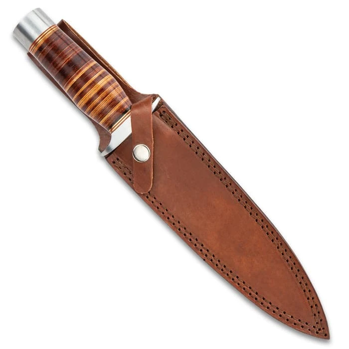 Timber Wolf Leather Fighter Dagger With Sheath - Stainless Steel Blade, Banded Leather Handle, Stainless Steel Guard - Length 13” 2 Timber Wolf Leather Fighter Dagger With Sheath - Stainless Steel Blade, Banded Leather Handle, Stainless Steel Guard - Length 13” - Image 2