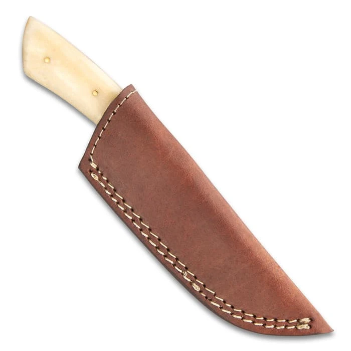 Timber Wolf Aleutian Knife With Sheath - Stainless Steel Blade, Bone Handle, Stainless Steel Pins - Length 7 3/4” 2 Timber Wolf Aleutian Knife With Sheath - Stainless Steel Blade, Bone Handle, Stainless Steel Pins - Length 7 3/4” - Image 2