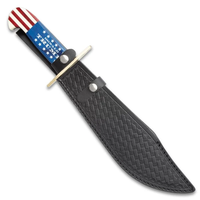 Timber Wolf Limited Edition Trump Bowie Knife And Sheath - Stainless Steel Blade, Wooden Handle Scales, Brass Guard - Length 16” 2 Timber Wolf Limited Edition Trump Bowie Knife And Sheath - Stainless Steel Blade, Wooden Handle Scales, Brass Guard - Length 16” - Image 2