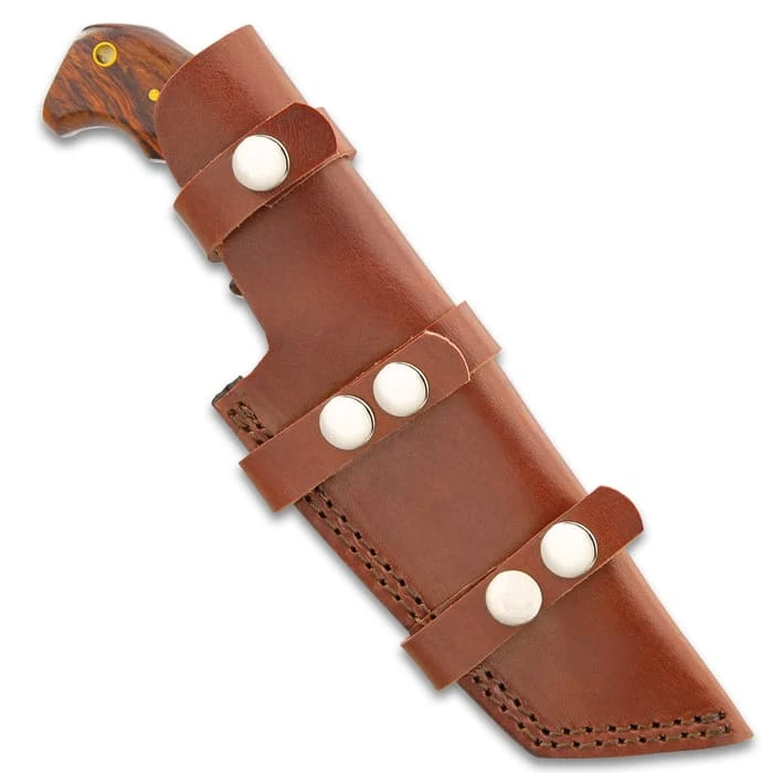 Timber Wolf Trial By Fire Tracker Knife And Sheath - 1095 Fire Kissed Carbon Steel Blade, Hardwood Handle, Brass Pins - Length 9 1/2” 2 Timber Wolf Trial By Fire Tracker Knife And Sheath - 1095 Fire Kissed Carbon Steel Blade, Hardwood Handle, Brass Pins - Length 9 1/2” - Image 2