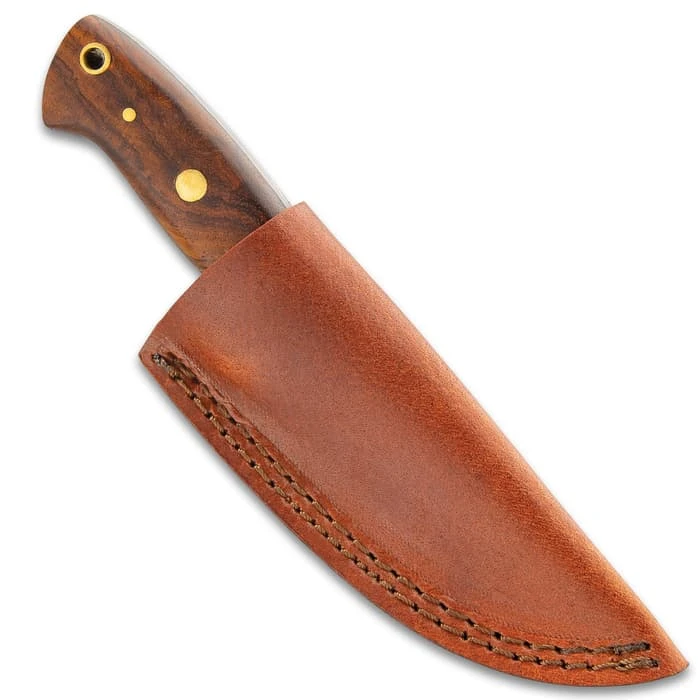 Timber Wolf Trial By Fire Skinner Knife And Sheath - 1095 Fire Kissed Carbon Steel Blade, Hardwood Handle, Brass Pins - Length 6 1/4” 2 Timber Wolf Trial By Fire Skinner Knife And Sheath - 1095 Fire Kissed Carbon Steel Blade, Hardwood Handle, Brass Pins - Length 6 1/4” - Image 2