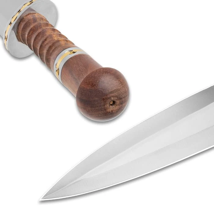 Timber Wolf Crusader Dagger And Sheath - Stainless Steel Blade, Wooden Handle, Fileworked Accents - Length 17 1/2" 2 Timber Wolf Crusader Dagger And Sheath - Stainless Steel Blade, Wooden Handle, Fileworked Accents - Length 17 1/2" - Image 2