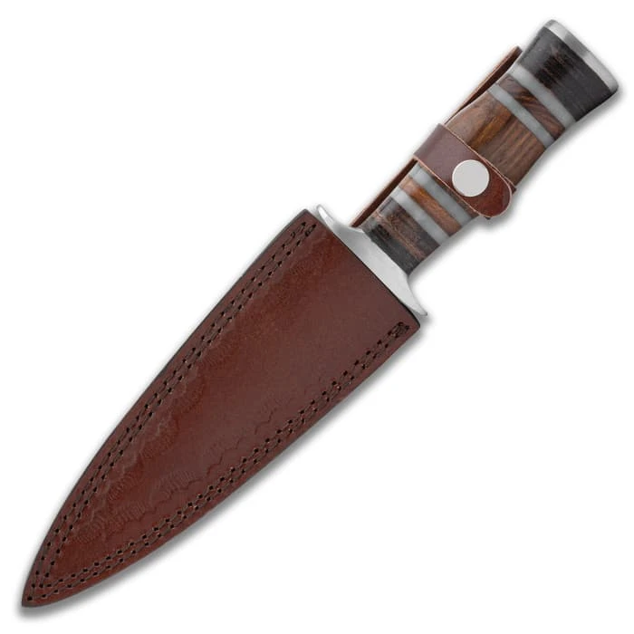 Timber Wolf Fur Trapper Dagger And Sheath - Stainless Steel Blade, Wood And Resin Handle - Length 12" 2 Timber Wolf Fur Trapper Dagger And Sheath - Stainless Steel Blade, Wood And Resin Handle - Length 12" - Image 2