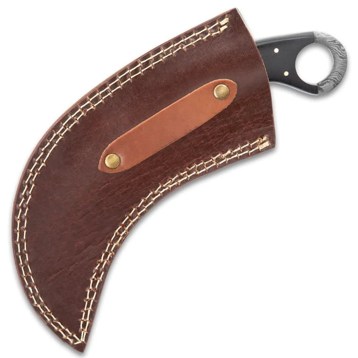 Timber Wolf Attila Karambit Knife - Damascus Steel Blade, Full-Tang, Micarta Handle Scales, Open-Ring Pommel - Length 9” 2 Timber Wolf Attila Karambit Knife - Damascus Steel Blade, Full-Tang, Micarta Handle Scales, Open-Ring Pommel - Length 9” - Image 2