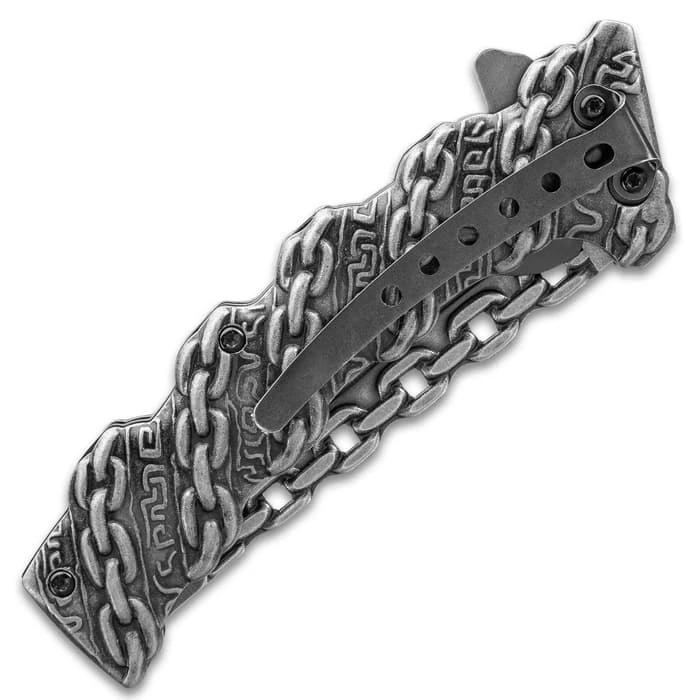 Havoc Chain Link Assisted Opening Pocket Knife - Stainless Steel Blade, Stainless Steel Molded Handle, Pocket Clip 2 Havoc Chain Link Assisted Opening Pocket Knife - Stainless Steel Blade, Stainless Steel Molded Handle, Pocket Clip - Image 2