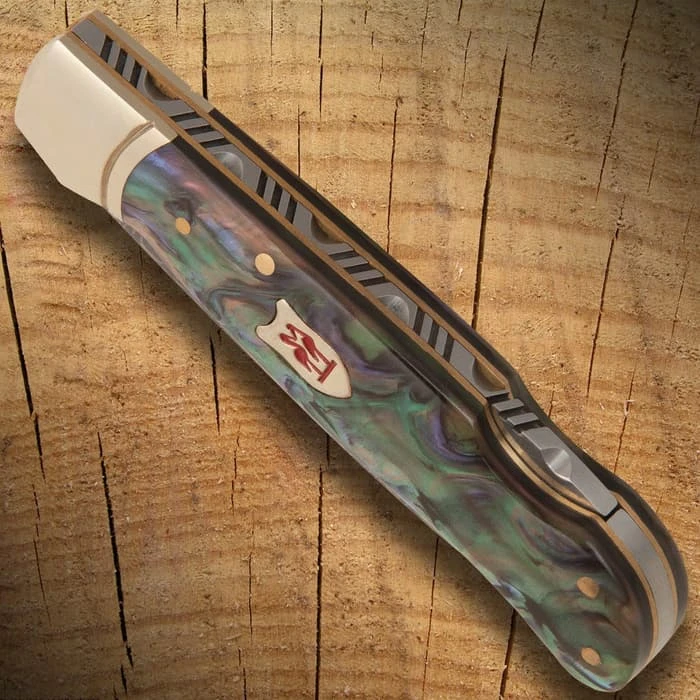 Kissing Crane Limited Edition Abalone Damascus Lockback Pocket Knife 2 Kissing Crane Limited Edition Abalone Damascus Lockback Pocket Knife - Image 2