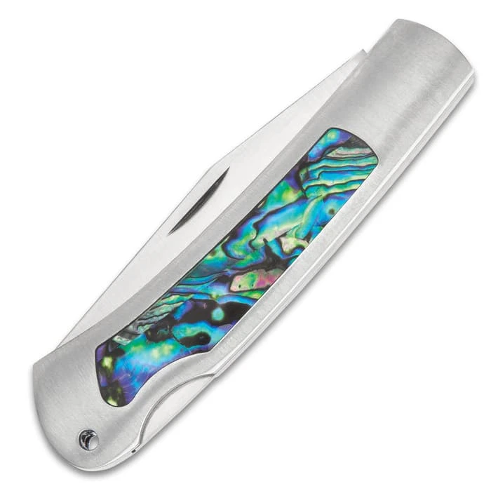 Kissing Crane Genuine Abalone And Stainless Pocket Knife 2 Kissing Crane Genuine Abalone And Stainless Pocket Knife - Image 2
