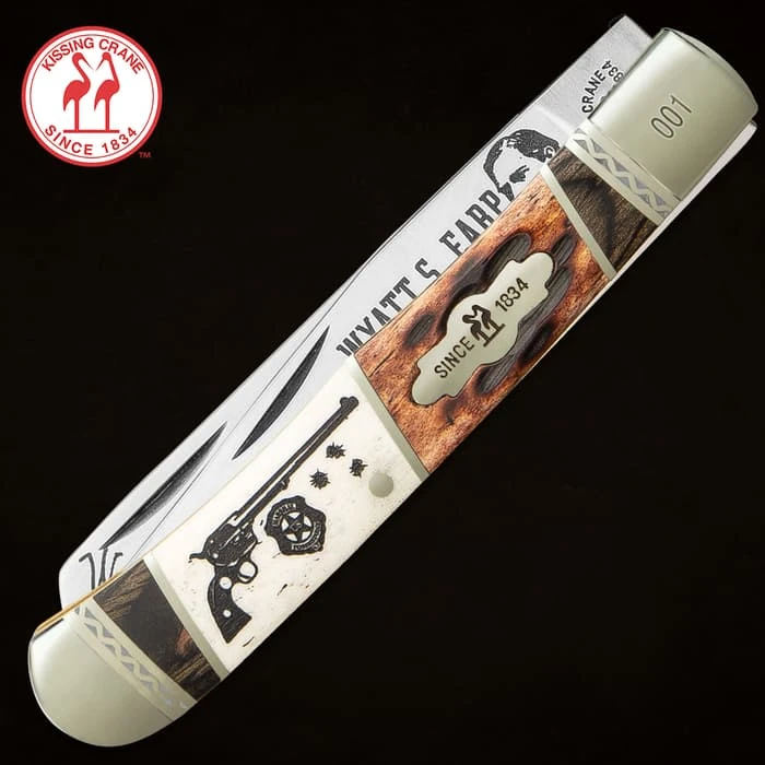 Kissing Crane Wyatt Earp Trapper Pocket Knife - Stainless Steel Blades, Bone Handle Scales, Nickel Silver Bolsters, Brass Pins 2 Kissing Crane Wyatt Earp Trapper Pocket Knife - Stainless Steel Blades, Bone Handle Scales, Nickel Silver Bolsters, Brass Pins - Image 2