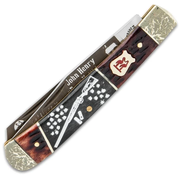 Kissing Crane Doc Holliday Trapper Pocket Knife - Stainless Steel Blades, Burnt Bone Handle Scales, Nickel Silver Bolsters 2 Kissing Crane Doc Holliday Trapper Pocket Knife - Stainless Steel Blades, Burnt Bone Handle Scales, Nickel Silver Bolsters - Image 2