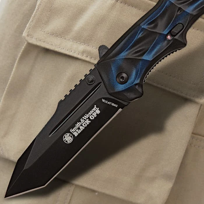 Smith & Wesson Black Ops Blue Tanto Tactical Pocket Knife 2 Smith & Wesson Black Ops Blue Tanto Tactical Pocket Knife - Image 2