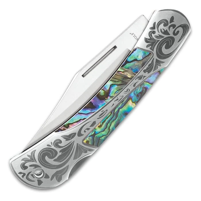 Timber Wolf Gentleman’s Abalone Pocket Knife - Lock Back, Stainless Steel Blade, Genuine Abalone Inlays, Nickel Silver Bolsters 2 Timber Wolf Gentleman’s Abalone Pocket Knife - Lock Back, Stainless Steel Blade, Genuine Abalone Inlays, Nickel Silver Bolsters - Image 2