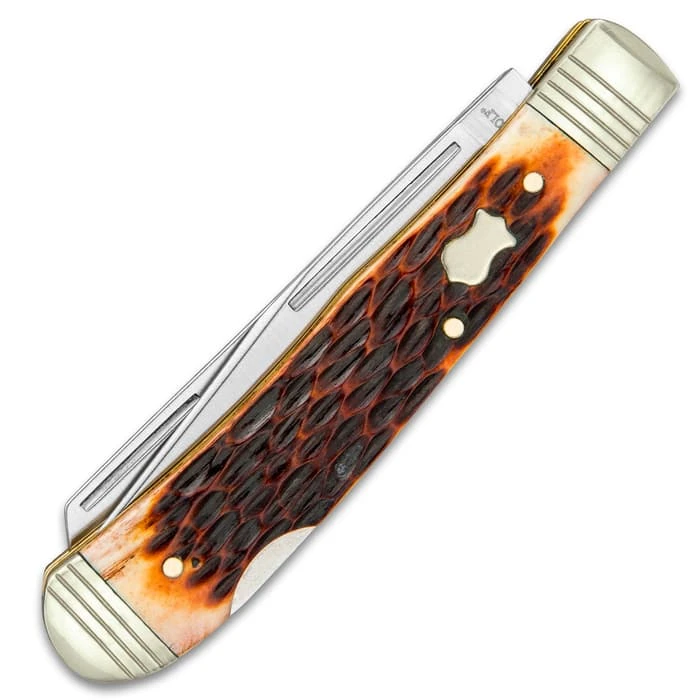 Timber Wolf Rustic Bone Trapper Pocket Knife - Stainless Steel Blades, Jigged Bone Handle, Double Lockback 2 Timber Wolf Rustic Bone Trapper Pocket Knife - Stainless Steel Blades, Jigged Bone Handle, Double Lockback - Image 2