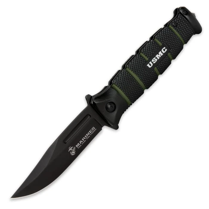 USMC Black And Green Assisted Opening Combat Pocket Knife 2 USMC Black And Green Assisted Opening Combat Pocket Knife - Image 2