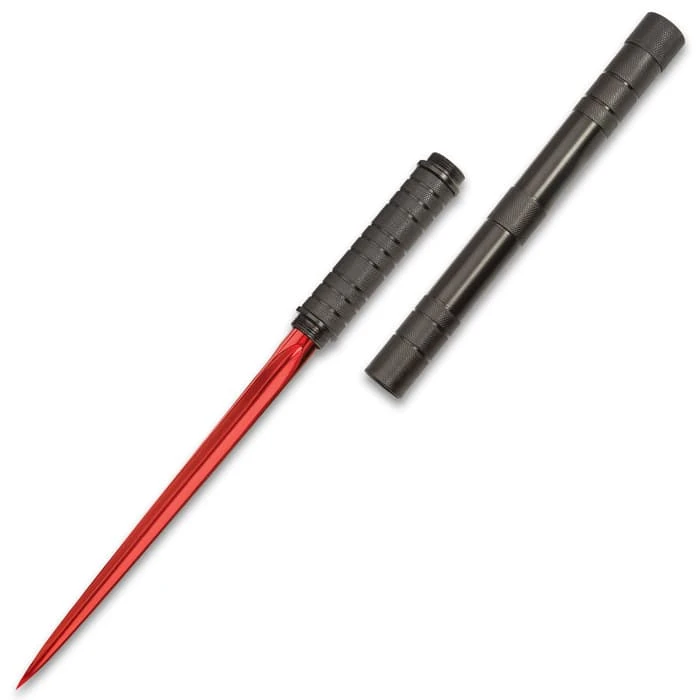 B.M.F. Red Tri-Edged Baton Dagger With Sheath - 2Cr13 Stainless Steel Blade, Steel Tube, Black Oxide Finish - Length 16” 2 B.M.F. Red Tri-Edged Baton Dagger With Sheath - 2Cr13 Stainless Steel Blade, Steel Tube, Black Oxide Finish - Length 16” - Image 2