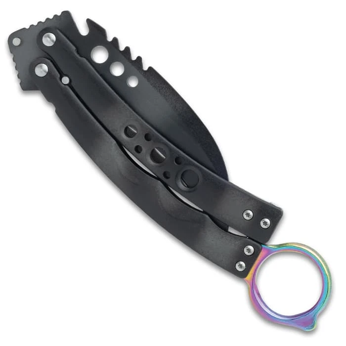 Black Hawk Karambit Butterfly Knife - Stainless Steel Blade, Stainless Steel Handle, Open-Ring Pommel - Closed 6" 2 Black Hawk Karambit Butterfly Knife - Stainless Steel Blade, Stainless Steel Handle, Open-Ring Pommel - Closed 6" - Image 2