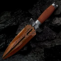 Hibben HellFyre Knife Collection - Damascus Steel Blades, Wire-Wrapped Handles, Black Metal Guards, Leather Belt Sheaths -Knife Series Shop D00 GH5119