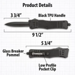 Bushmaster Mamba Automatic OTF Knife - Stainless Steel Blade, TPU Handle, Sliding Trigger, Glassbreaker, Pocket Clip -Knife Series Shop D04 BK5686