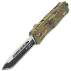 M48 Camo Automatic OTF Knife - Stainless Steel Blade, Cerakote Coated TPU Handle, Slide Trigger, Pocket Clip - Length 9 1/2" -Knife Series Shop D04 UC3580