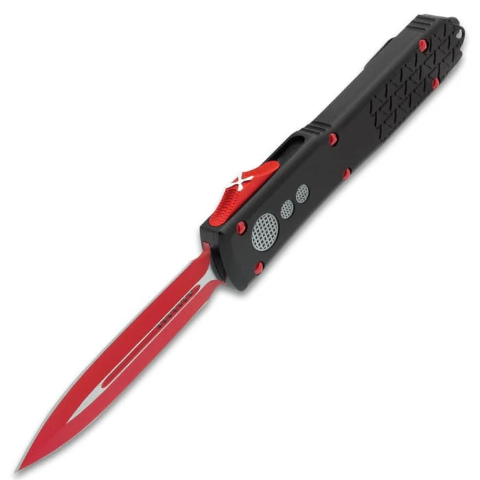 Digi-Red OTF Automatic Knife And Sheath - Stainless Steel Blade, Aluminum Handle, Pocket Clip - Length 8 3/4" 3 Digi-Red OTF Automatic Knife And Sheath - Stainless Steel Blade, Aluminum Handle, Pocket Clip - Length 8 3/4" - Image 3