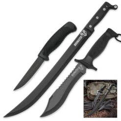 Bushmaster Survivor Squad Set - 3 Fixed Blade Knives: Skinner / Bowie / Machete -Knife Series Shop D17 BK3343