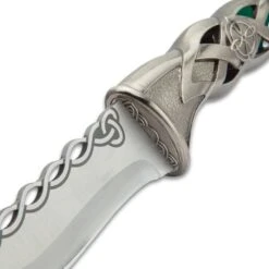 Twisted Celtic Dagger With Sheath - Stainless Steel Blade, Solid Steel Handle, Faux Emerald Accent - Length 10” -Knife Series Shop D17 BK4312