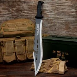 Devil Dogs Armed Forces Machete With Sheath - AUS-8 Stainless Steel Blade, Two-Toned Finish, Rubberized ABS Handle - Length 25” -Knife Series Shop D17 BK5098
