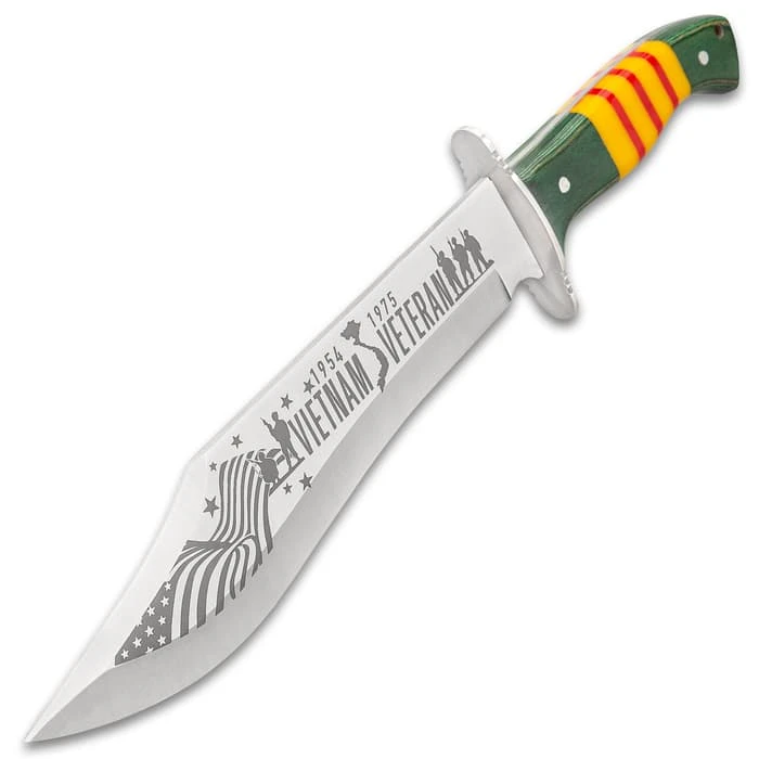 Vietnam Veteran Bowie Knife And Sheath - Stainless Steel Blade, Wooden Handle Scales, Stainless Steel Pins - Length 15” 3 Vietnam Veteran Bowie Knife And Sheath - Stainless Steel Blade, Wooden Handle Scales, Stainless Steel Pins - Length 15” - Image 3