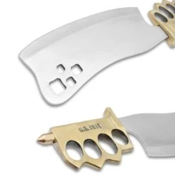 Combat Cleaver Trench Knife And Sheath - Stainless Steel Blade, Brass Knuckle Guard Handle, Distressed Finish - Length 15” -Knife Series Shop D17 BK5886