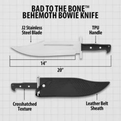 Bad To The Bone™ Behemoth Bowie Knife And Sheath - J2 Stainless Steel Blade, TPU Handle Scales, Stainless Steel Pins - Length 20" -Knife Series Shop D17 BK5986
