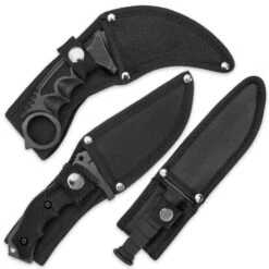 Black Legion Midnight Black Triple Set - Karambit / Mini Huntsman / Military Fixed Blade -Knife Series Shop D17 BV445