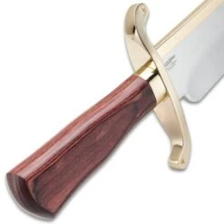 Gil Hibben Old West Bowie Knife - Bloodwood Edition - Stainless Steel Blade, Wooden Handle, Gold-Plated Guard, Leather Sheath - Length 20 1/2” -Knife Series Shop D17 GH5069
