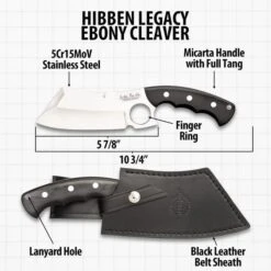 Hibben Legacy Ebony Cleaver Knife With Sheath, Black Linen Micarta Handle Scales - Length 10 3/4” -Knife Series Shop D17 GH5091