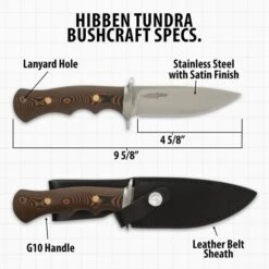 Hibben Tundra Bushcraft Knife And Sheath - 420HC Stainless Steel Blade, G10 Handle Scales, Stainless Guard -Knife Series Shop D17 GH5110