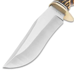 Ridge Runner Game Skinner Knife And Sheath - Stainless Steel Blade, Faux Stag Handle, Brass Half-Guard - Length 9 1/4” -Knife Series Shop D17 RR849