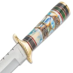 Timber Rattler Raindance Bowie / Fixed Blade Hunting Knife - 420 Stainless Steel - Genuine Bone And Pakkwood Handle With Carved Accents - Leather Sheath - Collecting, Field Use, Display And More - 12" -Knife Series Shop D17 TR156