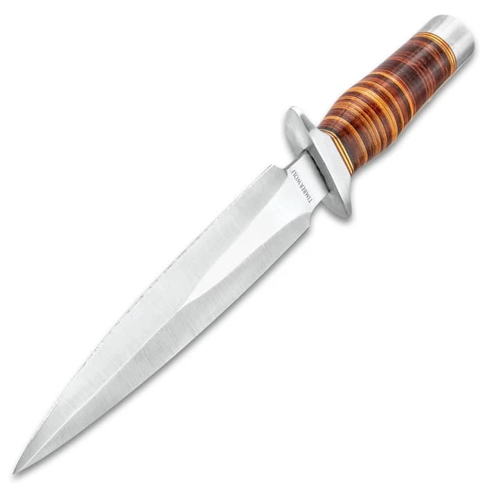 Timber Wolf Leather Fighter Dagger With Sheath - Stainless Steel Blade, Banded Leather Handle, Stainless Steel Guard - Length 13” 3 Timber Wolf Leather Fighter Dagger With Sheath - Stainless Steel Blade, Banded Leather Handle, Stainless Steel Guard - Length 13” - Image 3