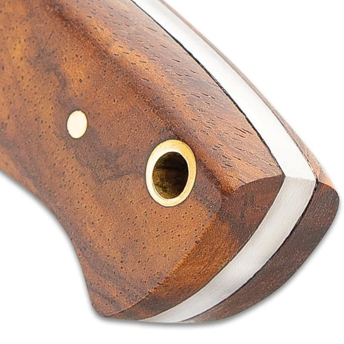 Timber Wolf Trial By Fire Skinner Knife And Sheath - 1095 Fire Kissed Carbon Steel Blade, Hardwood Handle, Brass Pins - Length 6 1/4” 3 Timber Wolf Trial By Fire Skinner Knife And Sheath - 1095 Fire Kissed Carbon Steel Blade, Hardwood Handle, Brass Pins - Length 6 1/4” - Image 3