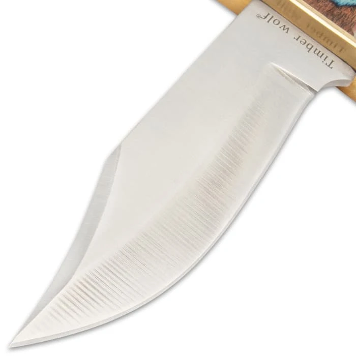 Timber Wolf Rainbow Knife And Sheath - Stainless Steel Blade, Pakkawood Handle Scales, Brass Guard - Length 10 3/4” 3 Timber Wolf Rainbow Knife And Sheath - Stainless Steel Blade, Pakkawood Handle Scales, Brass Guard - Length 10 3/4” - Image 3