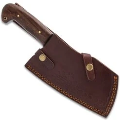 Timber Wolf Trail Cleaver Knife And Sheath - 1095 Carbon Steel Blade, Rough-Forged, Wooden Handle, Brass Pins - Length 12” -Knife Series Shop D17 TW1245