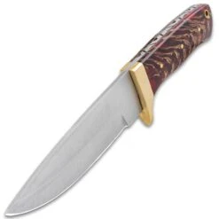 Timber Wolf Pinecone Hunter Knife And Sheath - Stainless Steel Blade, Stabilized Pinecone Handle, Fileworked Tang, Brass Guard - Length 9” -Knife Series Shop D17 TW1255